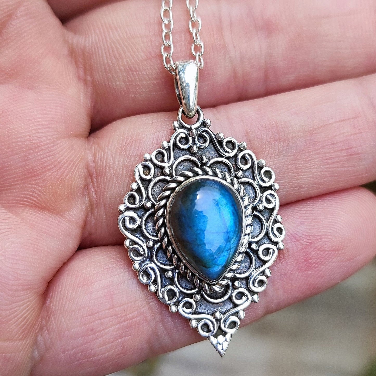 Labradorite Necklace, 925 Sterling Silver Pendant, Natural Labradorite Pear Shape Gemstone Handmade Boho Jewelry, Birthstone Gift For Her