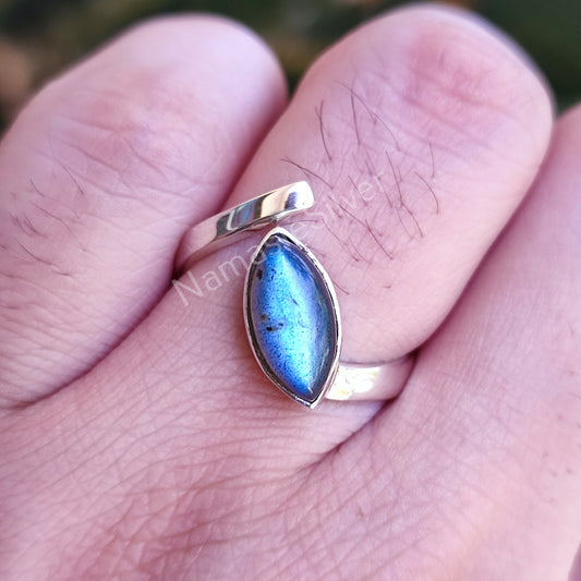 Labradorite Ring, 925 Sterling Silver Handmade Promise Ring, Natural Labradorite Marquise Gemstone Jewelry, Birthstone Gift For Her Birthday