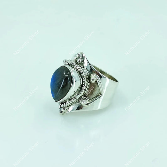 Labradorite Ring, 925 Sterling Silver Statement Promise Ring, Natural Labradorite Pear Shape Gemstone Handmade Jewelry, Gift For Her