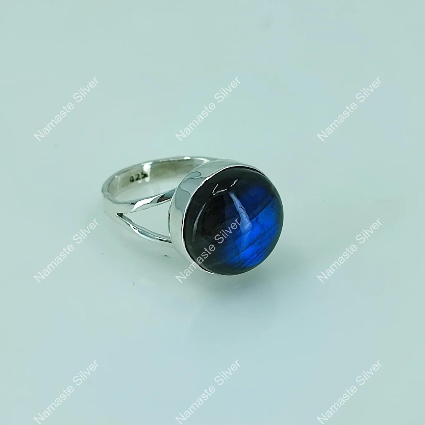 Labradorite Ring, 925 Sterling Silver Statement Promise Ring, Natural Labradorite Round Gemstone Handmade Jewelry, Birthstone Gift for Her