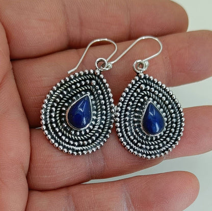 Lapis Lazuli Earrings, 925 Sterling Silver Dangle Earrings, Natural Lapis Pear Shape Handmade Jewelry, September Birthstone, Gift For Her