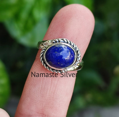 Lapis Lazuli Ring, 925 Sterling Silver handmade promise Ring, Natural Blue Gemstone Oval Boho Jewelry, September Birthstone, Gift for her