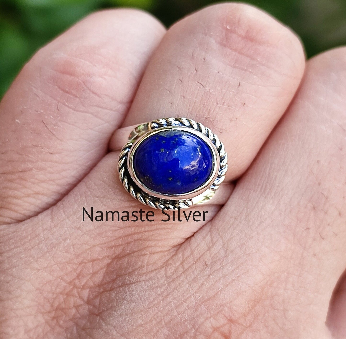 Lapis Lazuli Ring, 925 Sterling Silver handmade promise Ring, Natural Blue Gemstone Oval Boho Jewelry, September Birthstone, Gift for her
