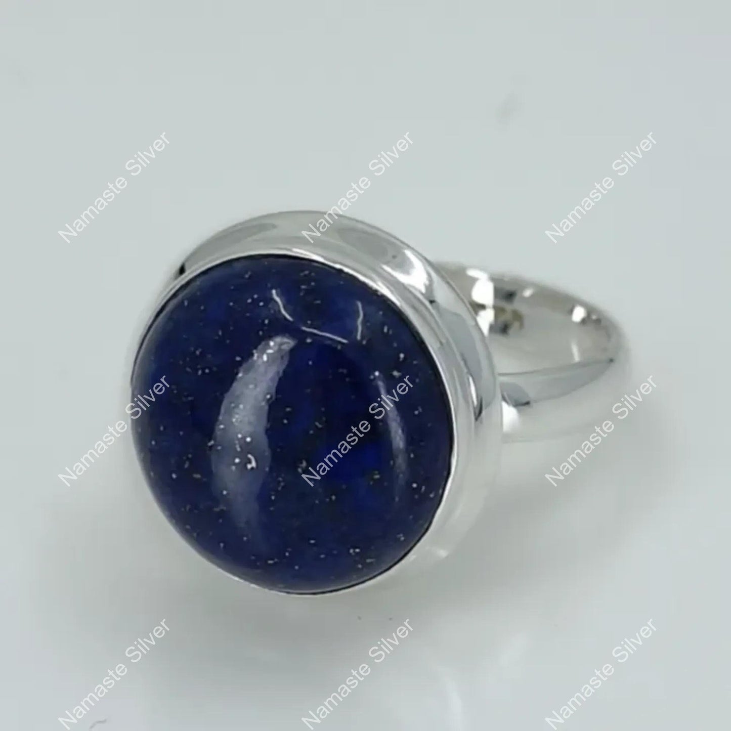 Lapis Lazuli Ring, 925 Sterling Silver Promise Ring, Natural Blue Lapis Gemstone Round Handmade Jewelry, September Birthstone, Gift for Her