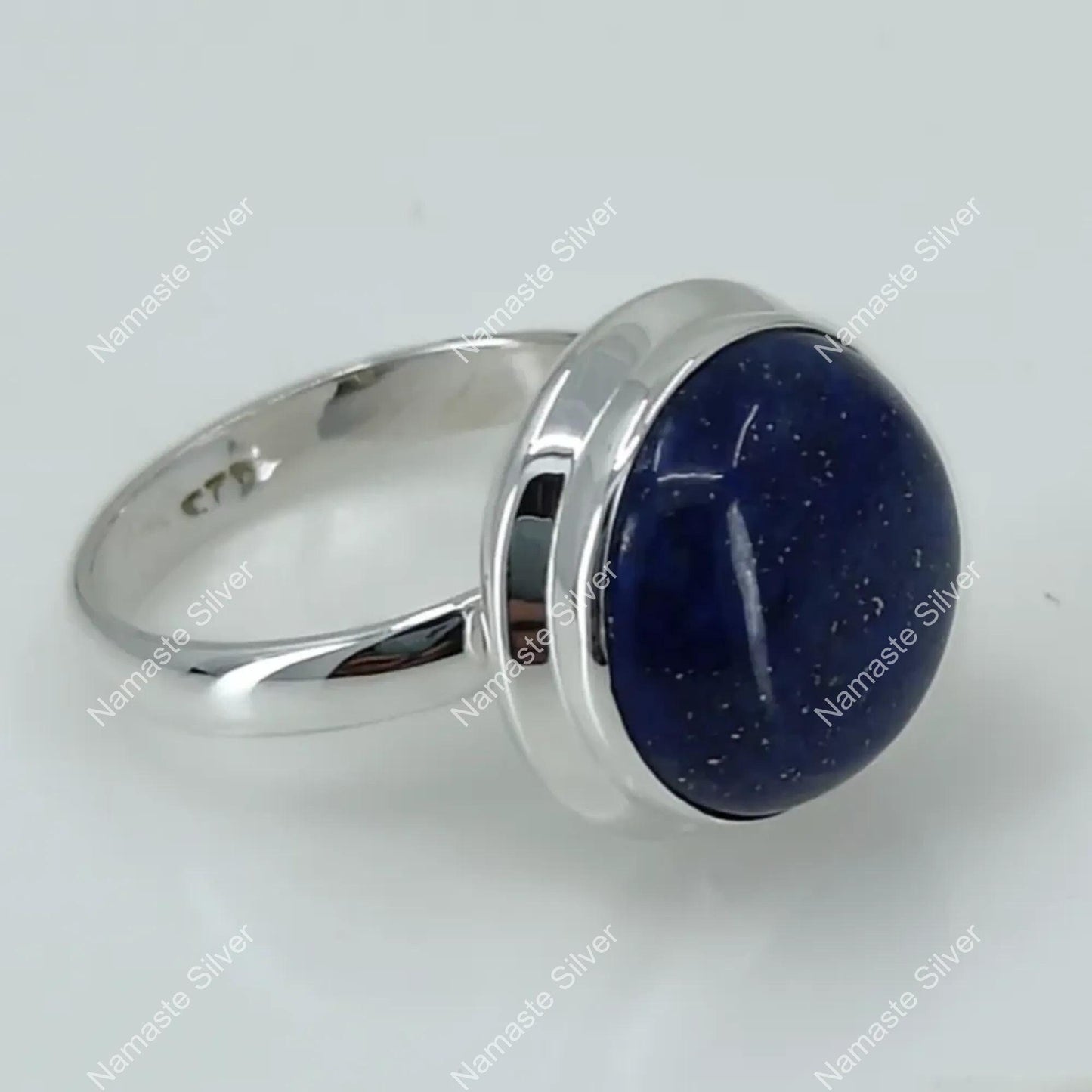 Lapis Lazuli Ring, 925 Sterling Silver Promise Ring, Natural Blue Lapis Gemstone Round Handmade Jewelry, September Birthstone, Gift for Her