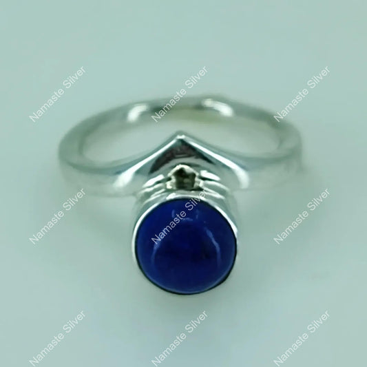 Lapis Lazuli Ring, 925 Sterling Silver Promise Ring, Natural Blue Lapis Round Gemstone Handmade Jewelry, September Birthstone, Gift for Her