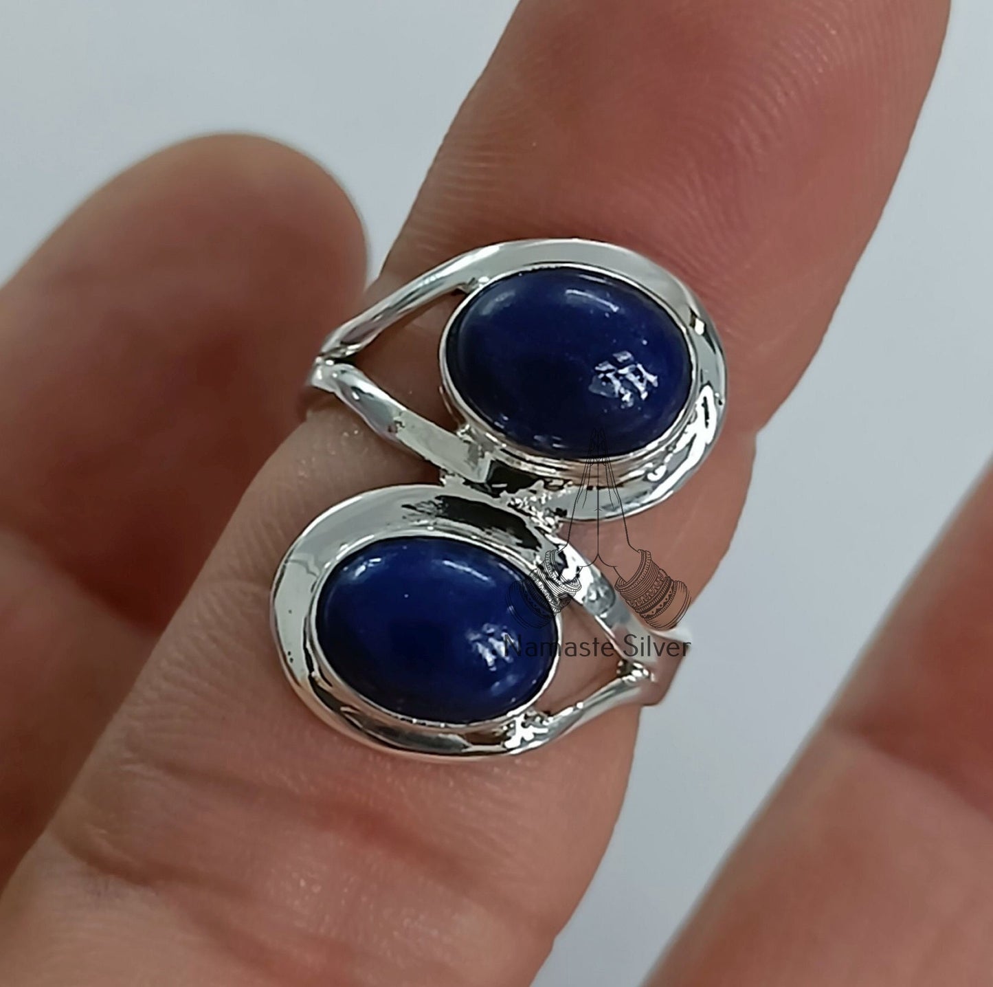 Lapis Lazuli Ring, 925 Sterling Silver Promise Ring, Blue Lapis Dual Gemstone Oval Handmade Boho Jewelry, September Birthstone, Gift for her