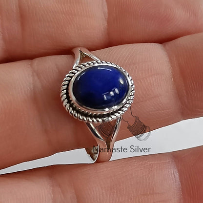 Lapis Lazuli Ring, 925 Sterling Silver Promise Ring, Natural Lapis Oval Gemstone Handmade Boho Jewelry, September Birthstone, Gift for her