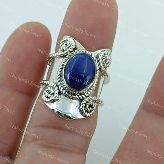 Lapis Lazuli Ring, 925 Sterling Silver Promise Ring, Natural Blue Oval Gemstone Oval Handmade Jewelry, September Birthstone, Gift for Her