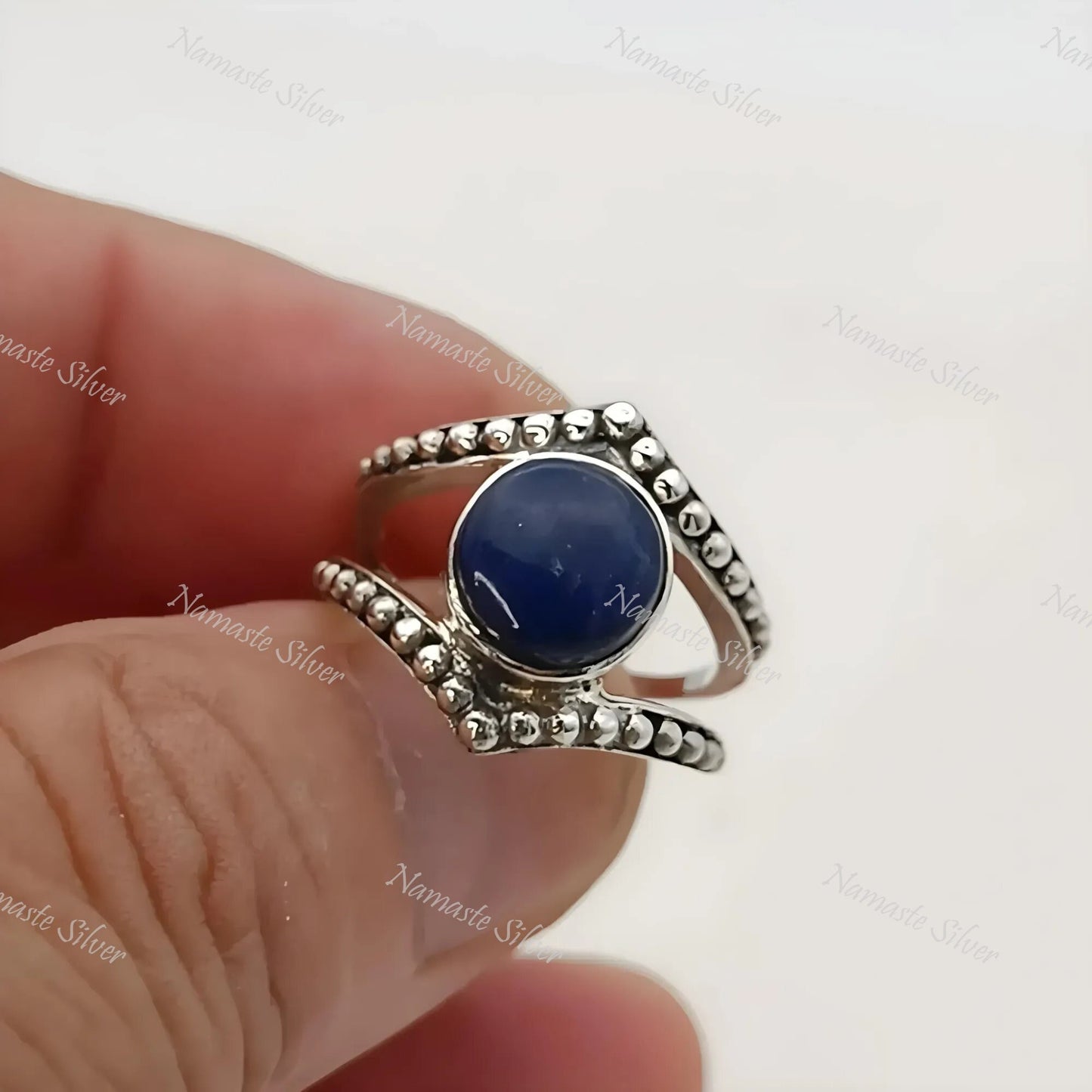 Lapis Lazuli Ring, 925 Sterling Silver Statement Promise Ring, Natural Lapis Round Gemstone Handmade Boho Jewelry, September Birthstone Gift