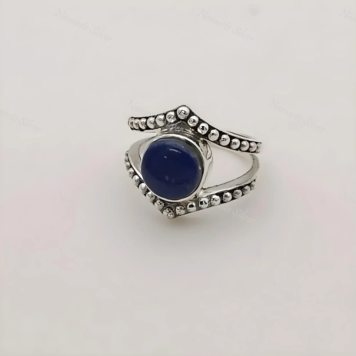 Lapis Lazuli Ring, 925 Sterling Silver Statement Promise Ring, Natural Lapis Round Gemstone Handmade Boho Jewelry, September Birthstone Gift