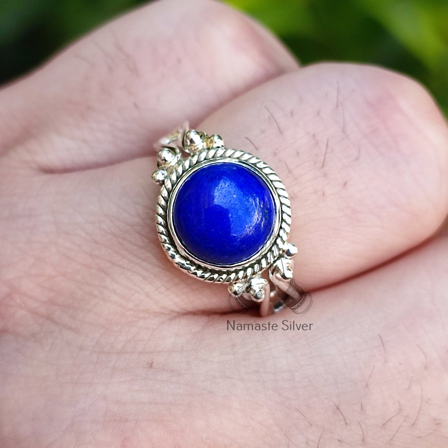 Lapis Lazuli Ring, 925 Sterling Silver Statement Ring, Natural Lapis Lazuli Round Gemstone Boho Jewelry, September Birthstone, Gift for her