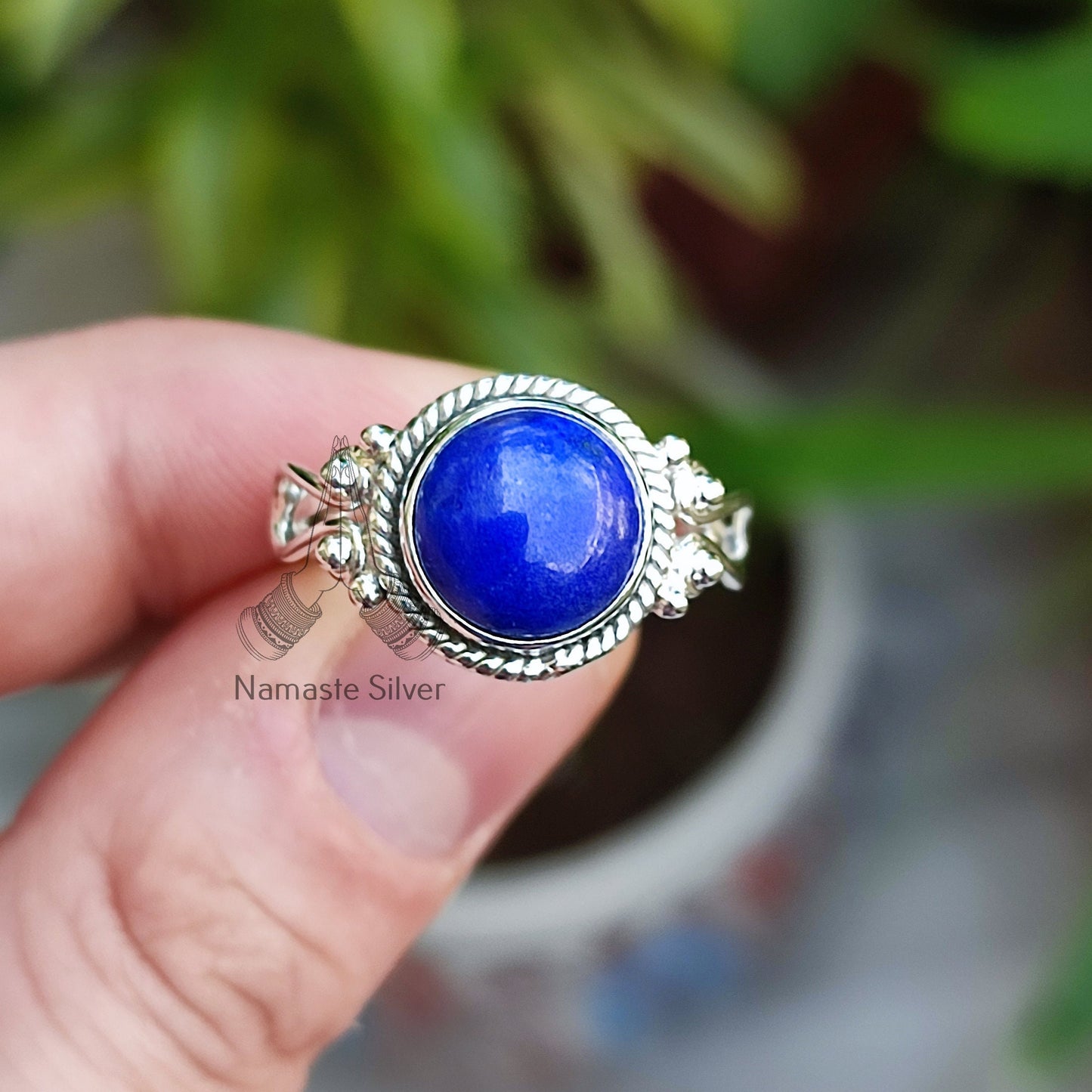 Lapis Lazuli Ring, 925 Sterling Silver Statement Ring, Natural Lapis Lazuli Round Gemstone Boho Jewelry, September Birthstone, Gift for her