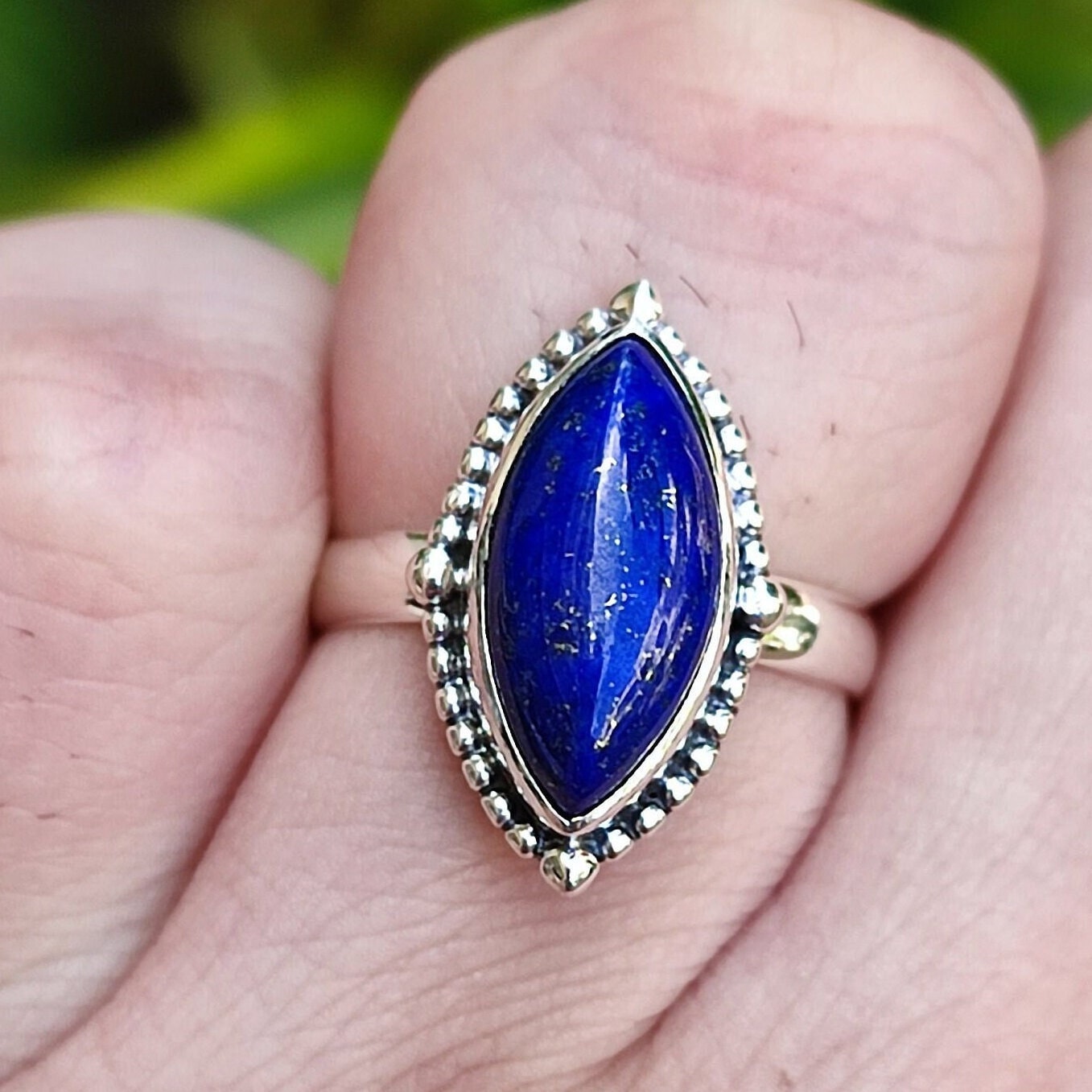 Lapis Lazuli Ring, 925 Sterling Silver Statement Promise Ring, Natural Lapis Lazuli Marquise Gemstone Handmade Boho Jewelry, Gift for Her
