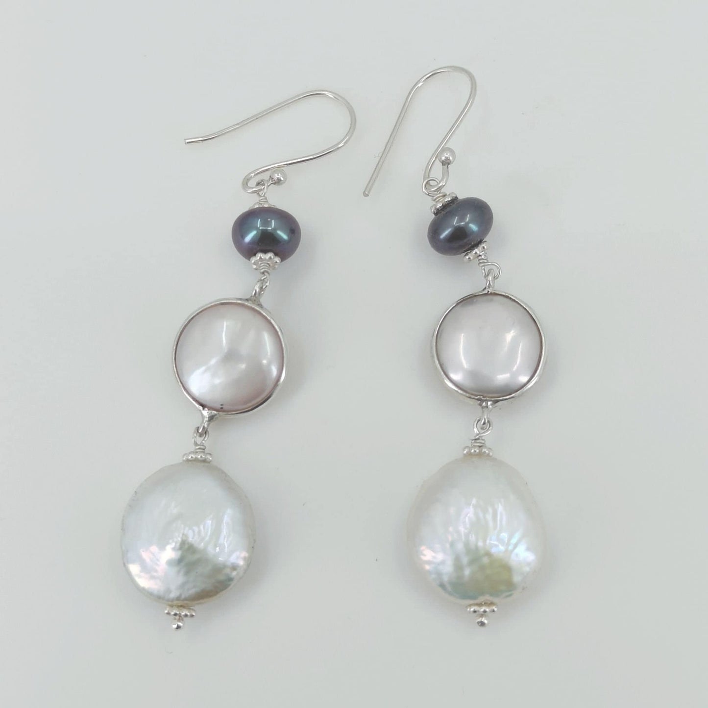 Pearl Dangle Earrings, 925 Sterling Silver Handmade Earrings, Freshwater Black Pearl, Coin Pearl, Baroque Pearl Earrings, Gift for her
