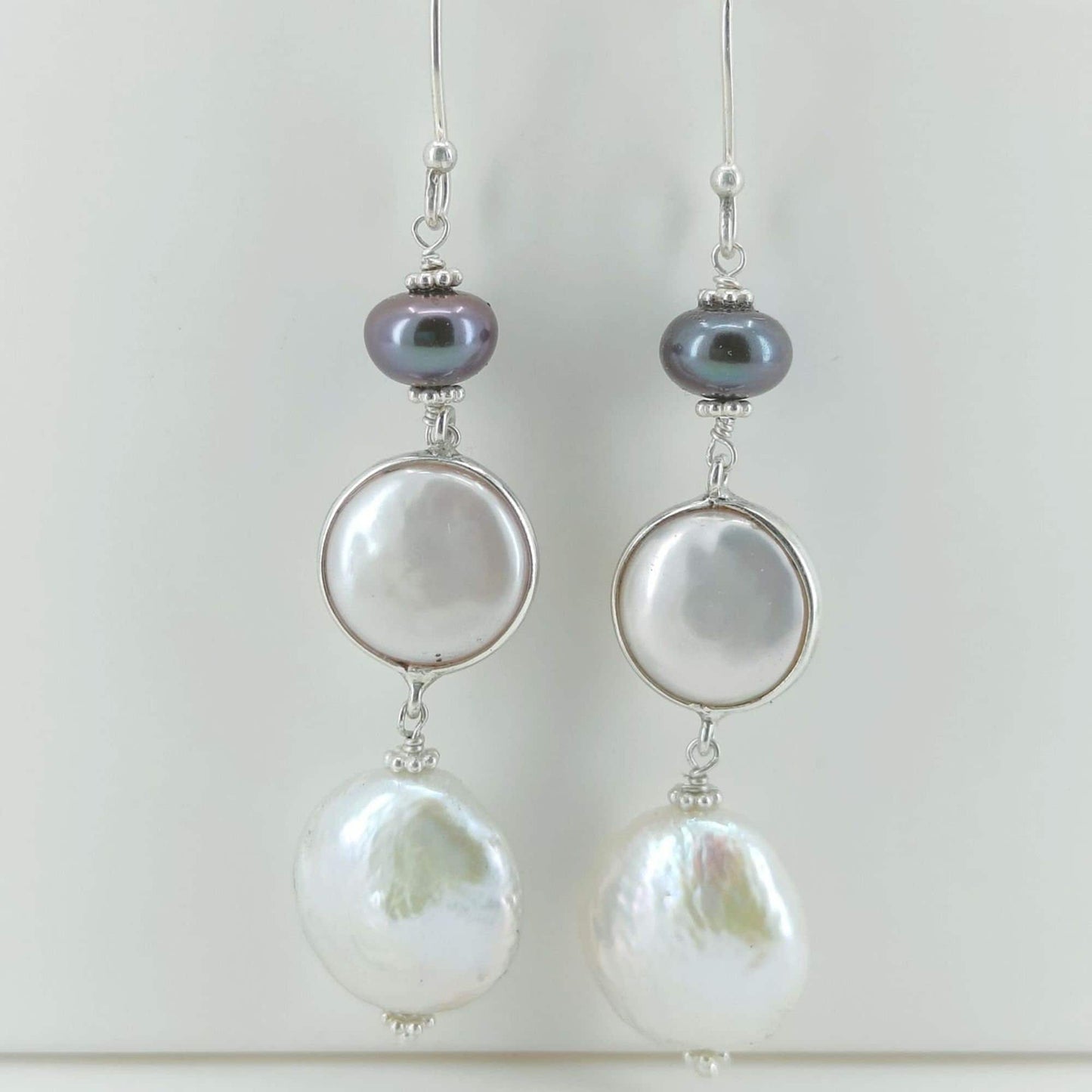 Pearl Dangle Earrings, 925 Sterling Silver Handmade Earrings, Freshwater Black Pearl, Coin Pearl, Baroque Pearl Earrings, Gift for her