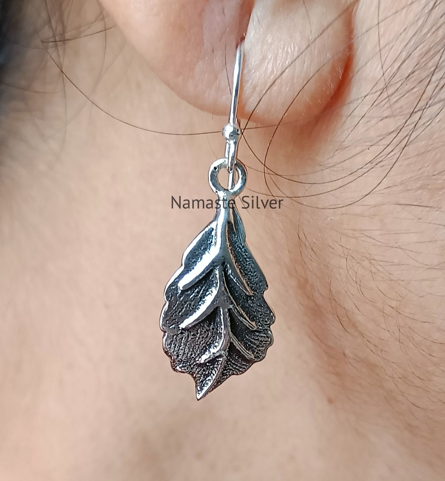 Leaf design 925 Sterling Silver Handmade Dangle Drop Earrings for Women, Silver Leaf Earrings, Gift for her, Boho Silver Earrings