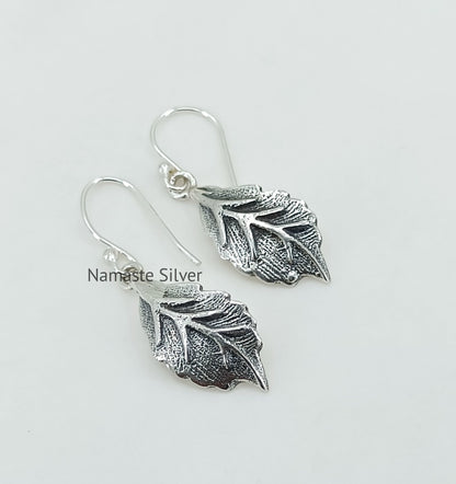 Leaf design 925 Sterling Silver Handmade Dangle Drop Earrings for Women, Silver Leaf Earrings, Gift for her, Boho Silver Earrings