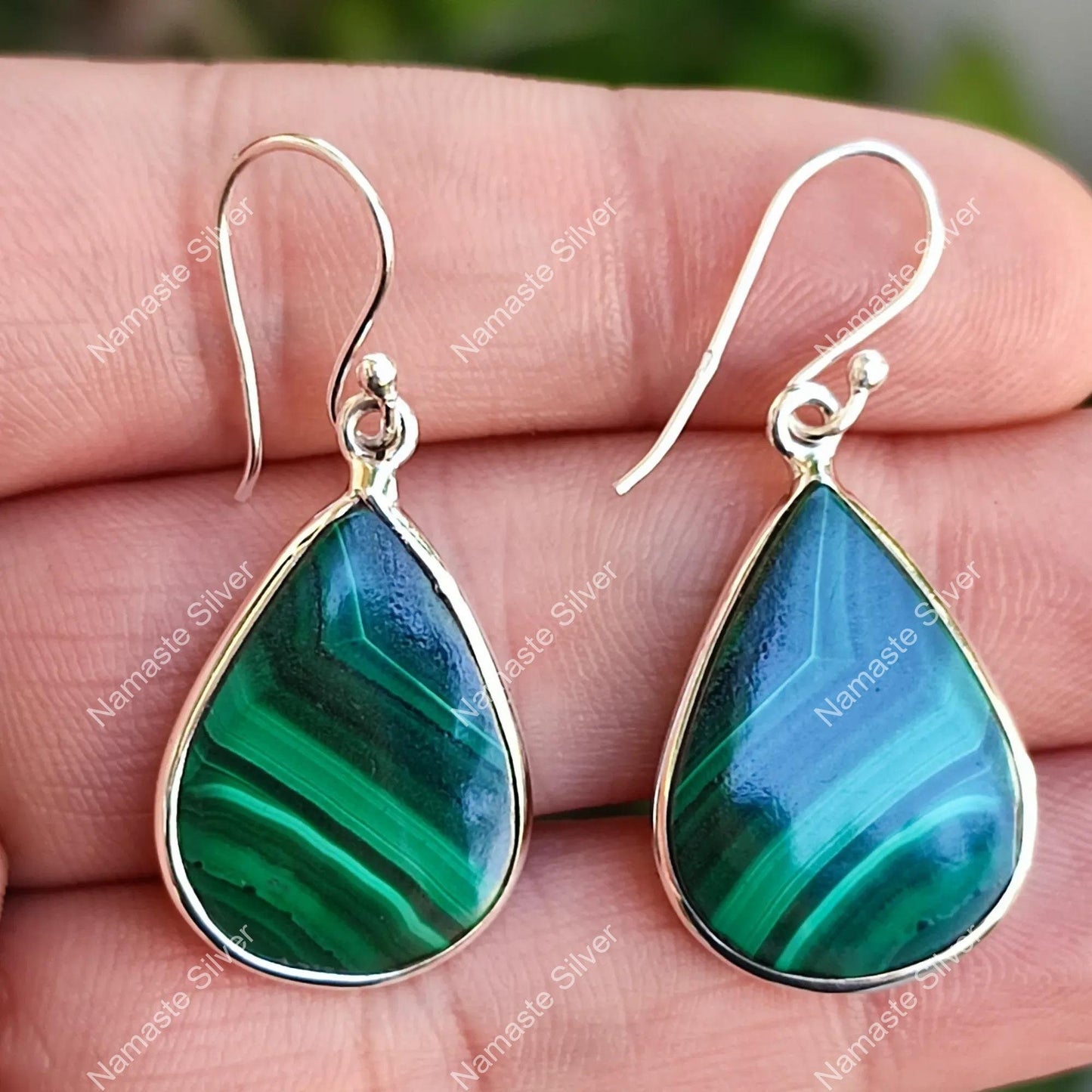 Malachite Earrings, 925 Sterling Silver Drop Dangle Earrings, Natural Malachite Pearshape Handmade Jewelry, June Birthstone, Gift For Her