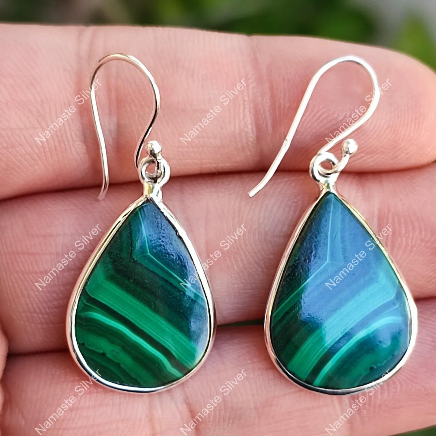 Malachite Earrings, 925 Sterling Silver Drop Dangle Earrings, Natural Malachite Pearshape Handmade Jewelry, June Birthstone, Gift For Her