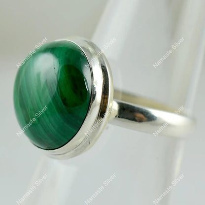 Malachite Ring, 925 Sterling Silver Handmade Cocktail Promise Ring, Natural Malachite Round Gemstone Boho Jewelry, Birthstone Gift For Her