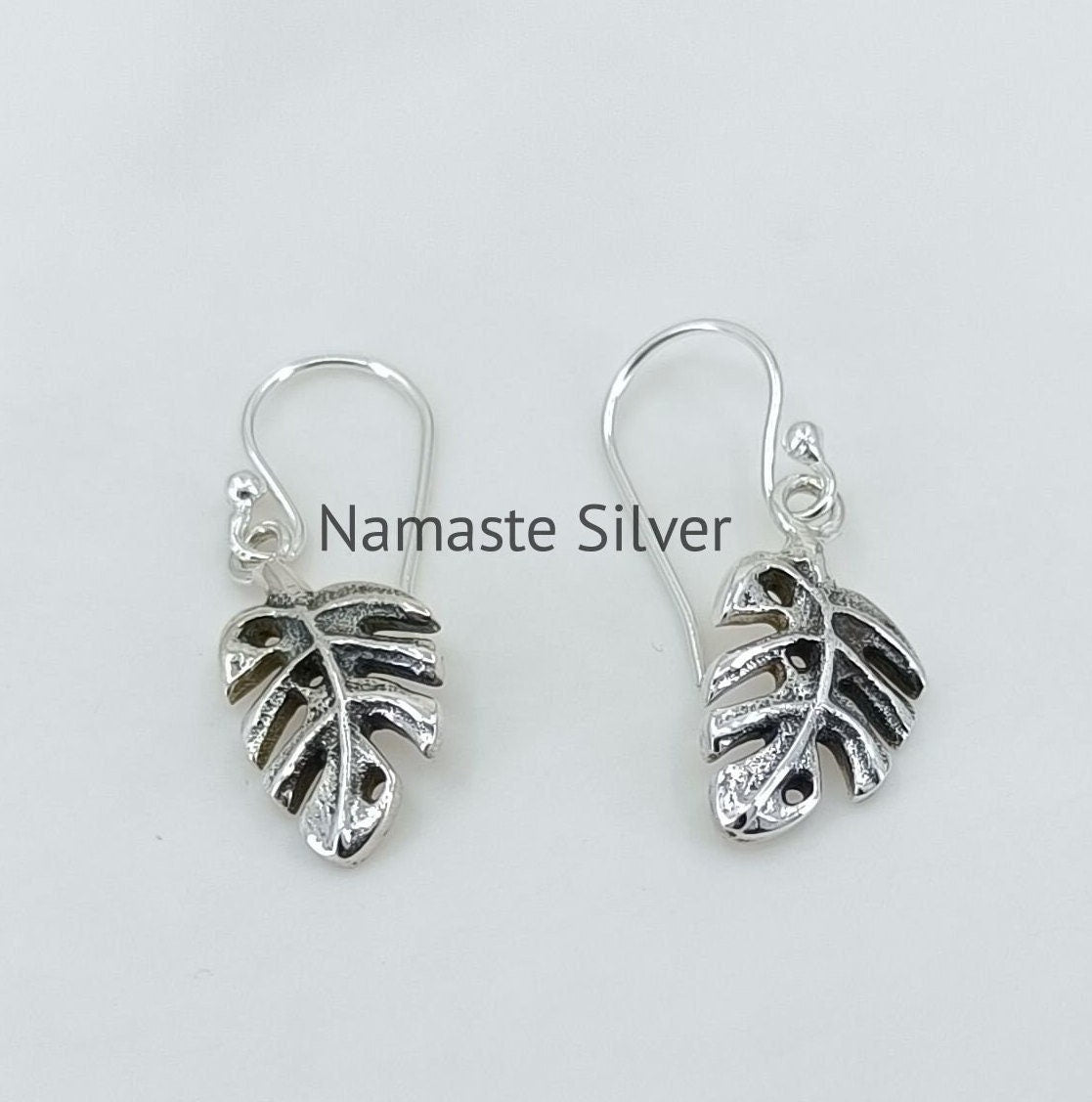 Monstera Leaf Silver Dangle Earrings | 925 Sterling Silver Handmade Boho Jewelry | Gift for her Birthday | Nature Inspired Earrings