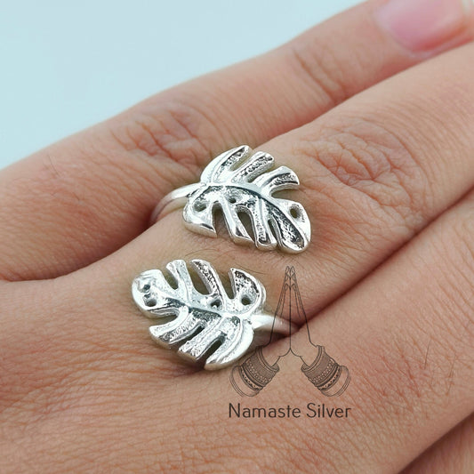 Monstera Leaf Ring, 925 sterling silver Adjustable Promise Ring, Palm Plant Leaf Ring, Nature Lover Handmade Jewelry, Elegant Gift for Her