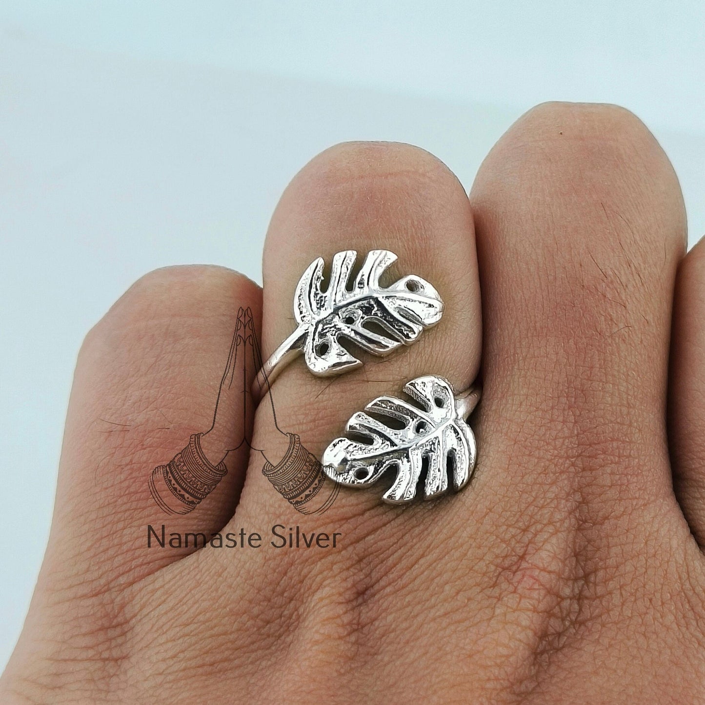Monstera Leaf Ring, 925 sterling silver Adjustable Promise Ring, Palm Plant Leaf Ring, Nature Lover Handmade Jewelry, Elegant Gift for Her