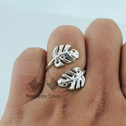 Monstera Leaf Ring, 925 sterling silver Adjustable Promise Ring, Palm Plant Leaf Ring, Nature Lover Handmade Jewelry, Elegant Gift for Her
