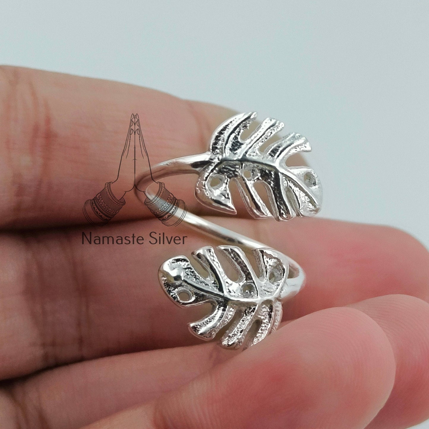 Monstera Leaf Ring, 925 sterling silver Adjustable Promise Ring, Palm Plant Leaf Ring, Nature Lover Handmade Jewelry, Elegant Gift for Her