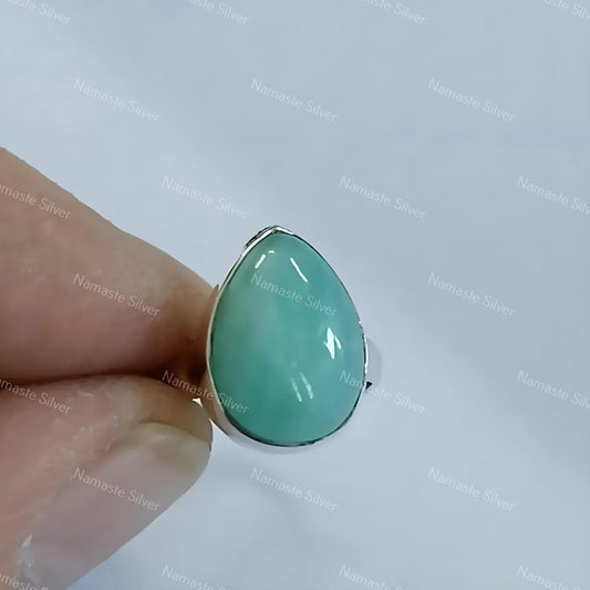 Amazonite Ring, 925 Sterling Silver Promise Ring, Natural Amazonite Pear Shape Gemstone Handmade Jewelry, August Birthstone, Gift for her
