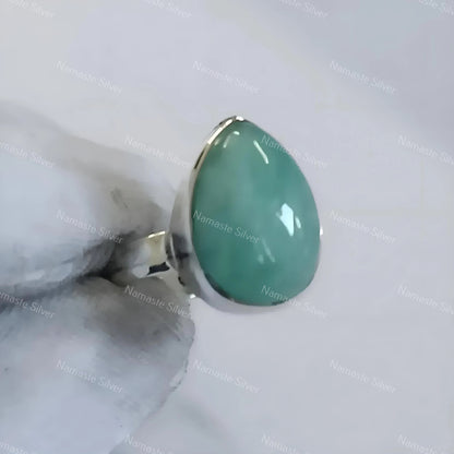 Amazonite Ring, 925 Sterling Silver Promise Ring, Natural Amazonite Pear Shape Gemstone Handmade Jewelry, August Birthstone, Gift for her