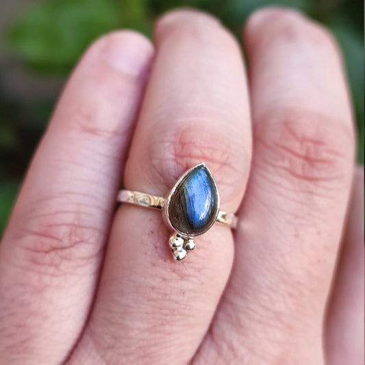 Labradorite Ring, 925 Sterling Silver Dainty Promise Ring, Natural Labradorite Pear Shape Handmade Jewelry, February Birthstone Gift for Her