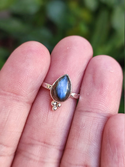 Labradorite Ring, 925 Sterling Silver Dainty Promise Ring, Natural Labradorite Pear Shape Handmade Jewelry, February Birthstone Gift for Her