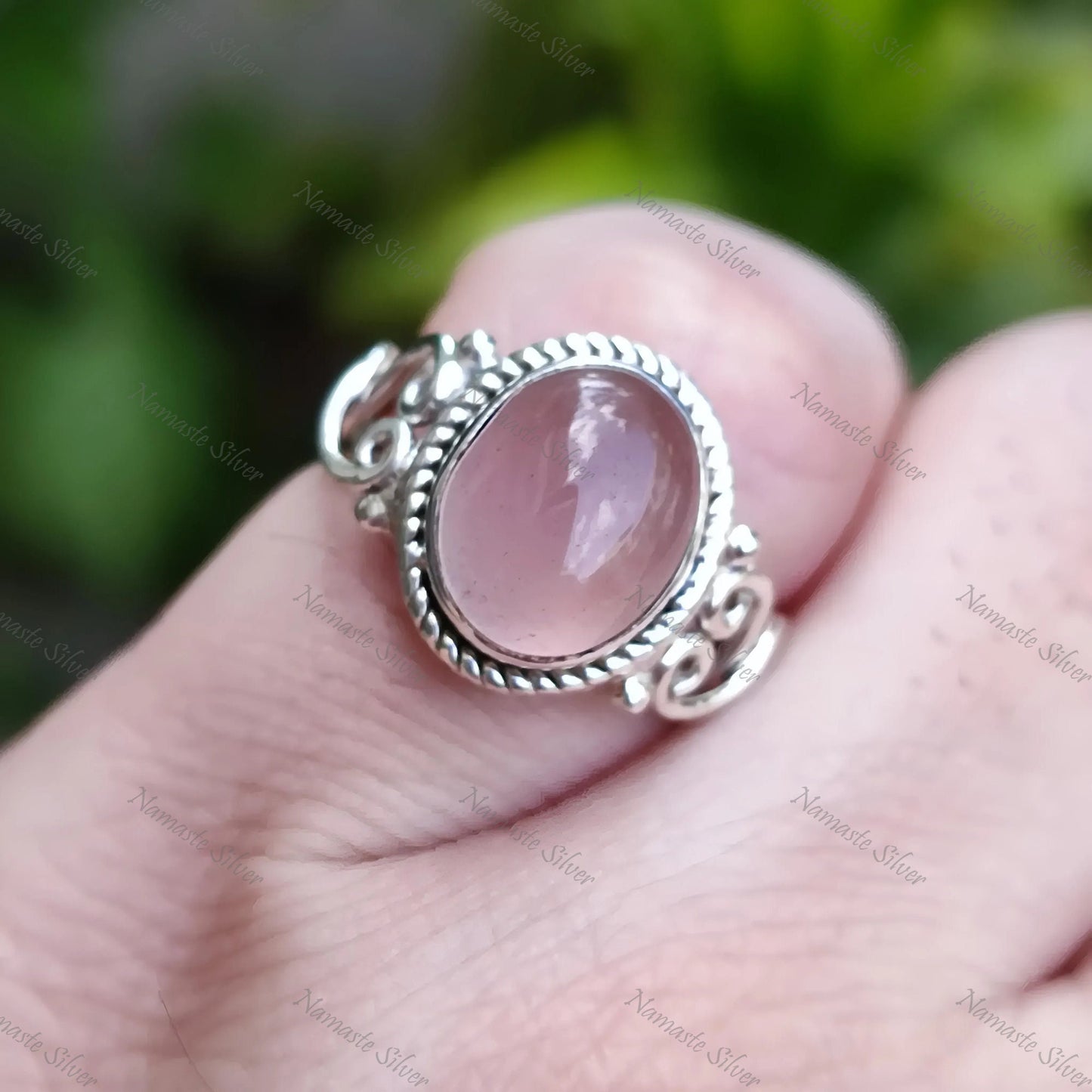 Rose Quartz Ring, 925 Sterling Silver Promise Ring, Natural Rose Quartz Oval Gemstone Handmade Jewelry, January Birthstone, Gift for Her