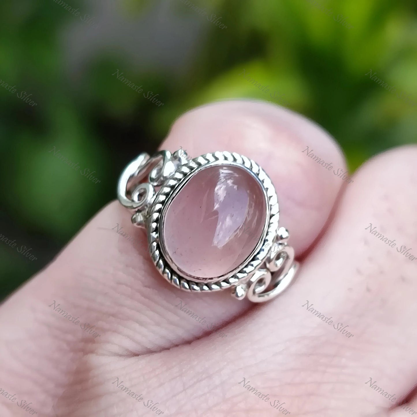 Rose Quartz Ring, 925 Sterling Silver Promise Ring, Natural Rose Quartz Oval Gemstone Handmade Jewelry, January Birthstone, Gift for Her