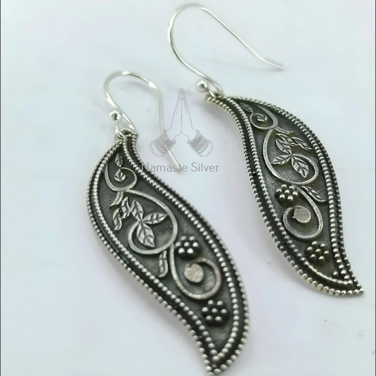 Floral Paisley Earrings, 925 Sterling Silver Dangle Drop Earrings, Paisley Leaf Oxidized Silver Handmade Indian Jewelry, Unique Gift for Her