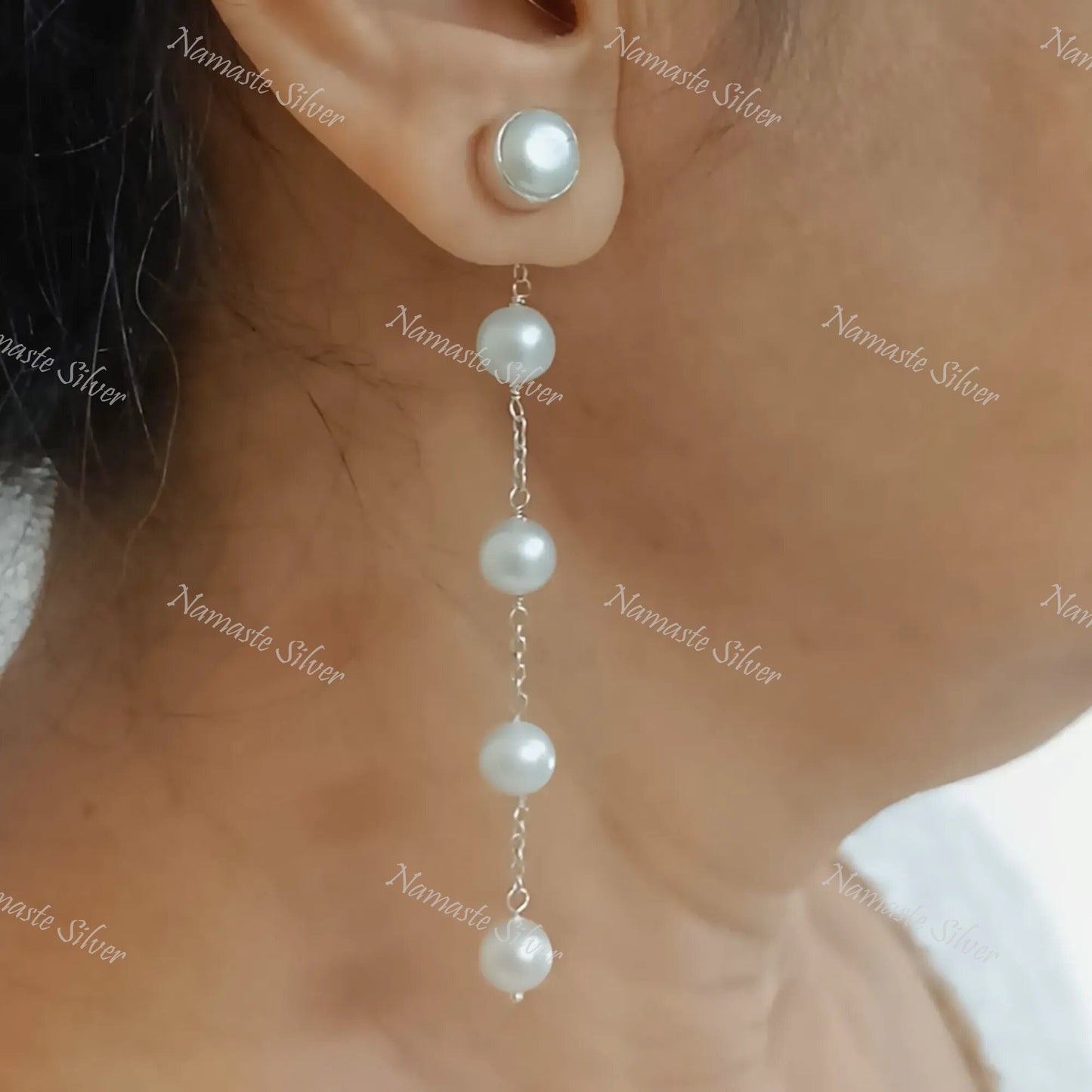 Pearl Earrings, 925 Sterling Silver Dangle Drop Earrings, Freshwater Pearls Handmade Boho Jewelry, June Birthstone, Elegant Gift for Her