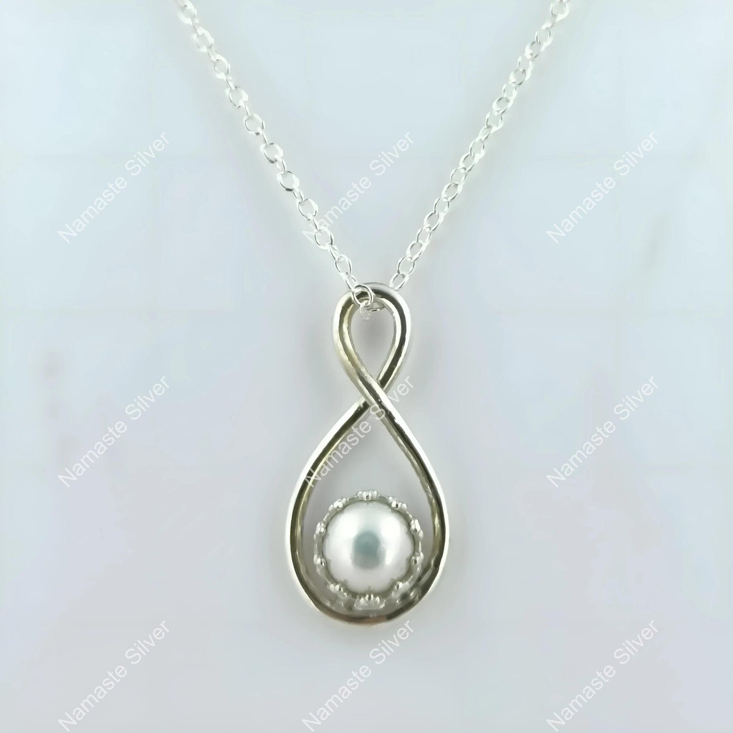 Pearl Necklace, 925 Sterling Silver Pendant Chain Locket, Handmade Freshwater Pearl Boho Jewelry, June Birthstone, elegant Gift for her