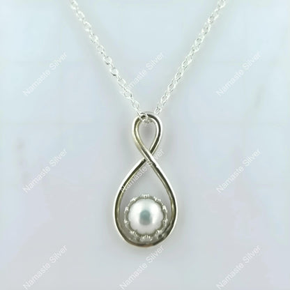 Pearl Necklace, 925 Sterling Silver Pendant Chain Locket, Handmade Freshwater Pearl Boho Jewelry, June Birthstone, elegant Gift for her