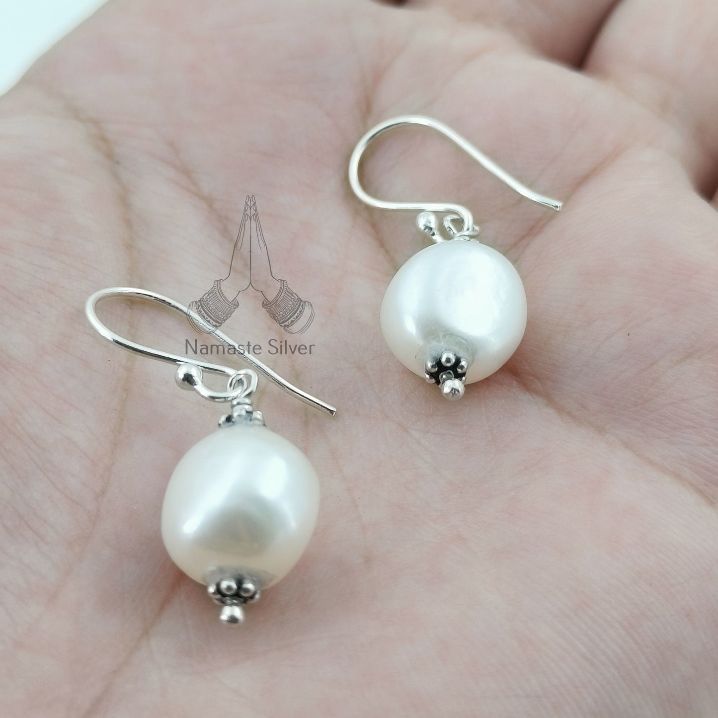 Pearl Earrings, 925 Sterling Silver Handmade Dangle Earrings, Freshwater Pearl Earrings, Light-Weight Minimalist Birthstone Gift for Her