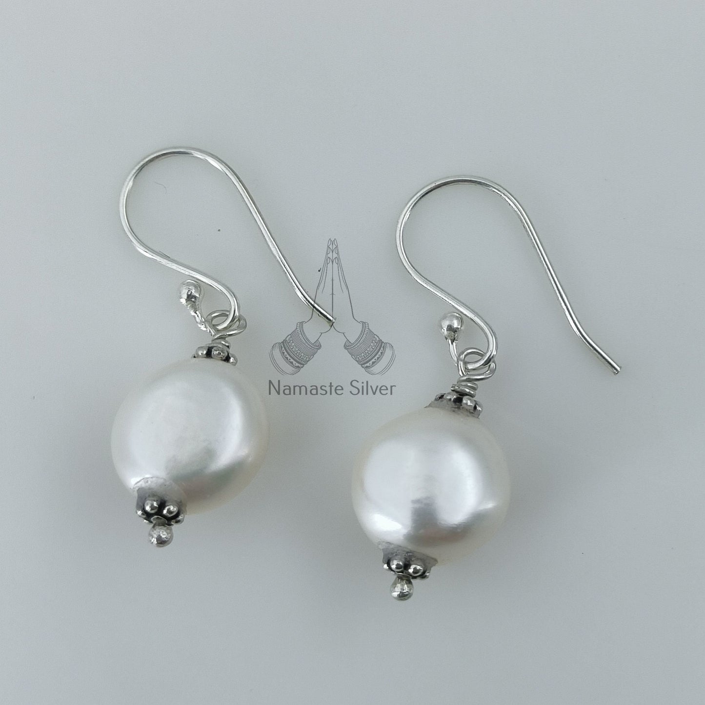 Pearl Earrings, 925 Sterling Silver Handmade Dangle Earrings, Freshwater Pearl Earrings, Light-Weight Minimalist Birthstone Gift for Her