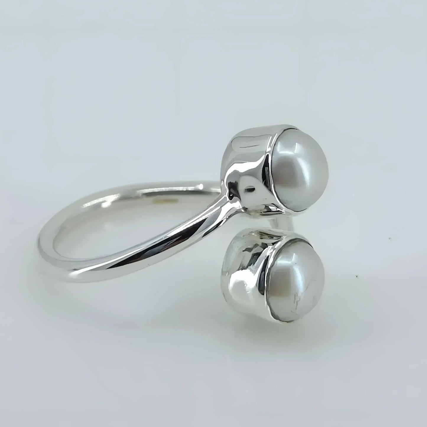 Dual Pearl Ring, 925 Sterling Silver Adjustable Promise Ring, Freshwater Pearl Handmade Boho Jewelry, June Birthstone, Dainty Gift for Her