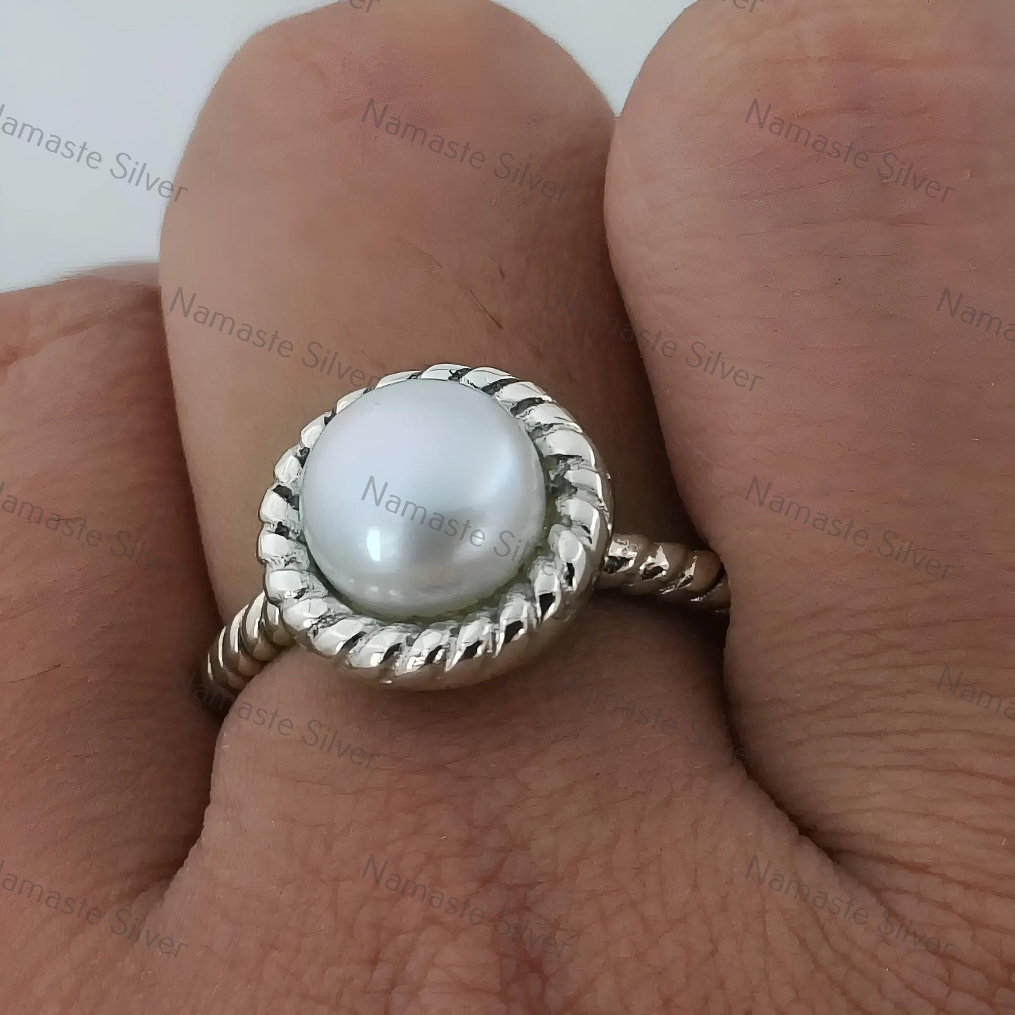 Pearl Ring, 925 Sterling Silver Statement Promise Ring, Round Freshwater Pearl Handmade Boho Jewelry, June Birthstone, Dainty Gift for her