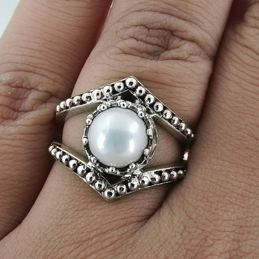 Pearl Ring, 925 Sterling Silver Statement Promise Ring for Women, Freshwater Pearl Handmade Boho Jewelry, June Birthstone Ring, Gift for her