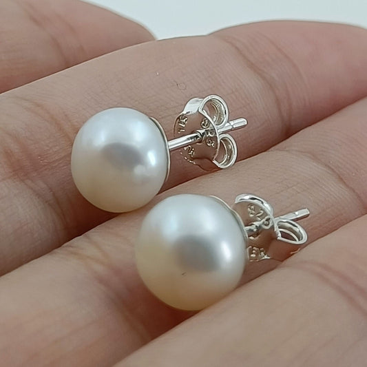 Pearl Stud Earrings, 925 Sterling Silver Jewelry, Handmade Pearl Earrings, June Birthstone, Round Pearl Stud Posts, Gift For Her Birthday