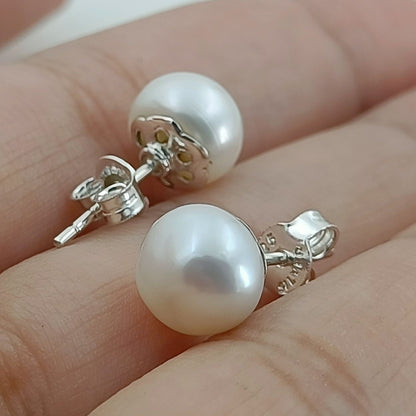 Pearl Stud Earrings, 925 Sterling Silver Jewelry, Handmade Pearl Earrings, June Birthstone, Round Pearl Stud Posts, Gift For Her Birthday
