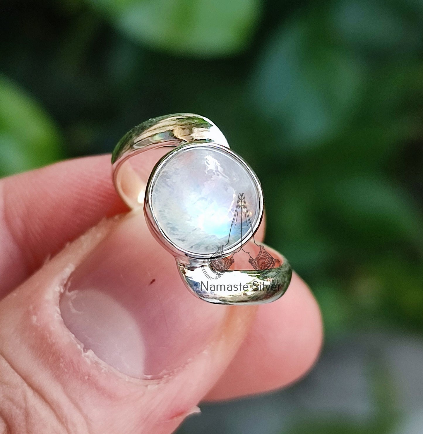 Rainbow Moonstone Ring, 925 Sterling Silver Handmade Statement Ring, Natural Moonstone Round Gemstone Jewelry, June Birthstone Gift for her