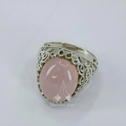 Rose Quartz Ring, 925 Sterling Silver Promise Ring, Natural Pink Crystal Gemstone Oval Handmade Jewelry, January Birthstone, Gift for her