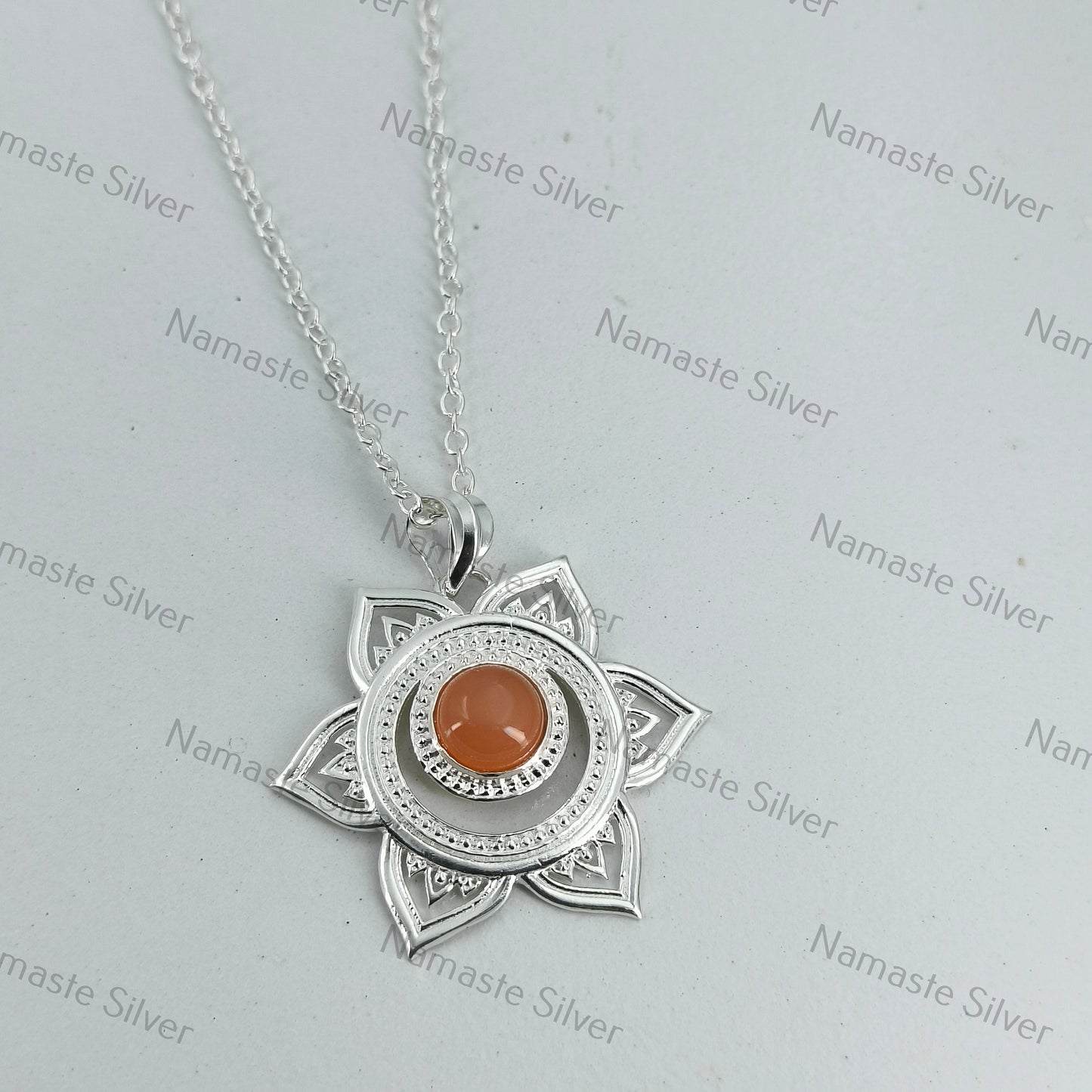 Sacral Chakra Necklace, 925 Sterling Silver Svadhisthana Chakra Pendant, Natural Peach Moonstone Gemstone Handmade Chakra Meditation Jewelry